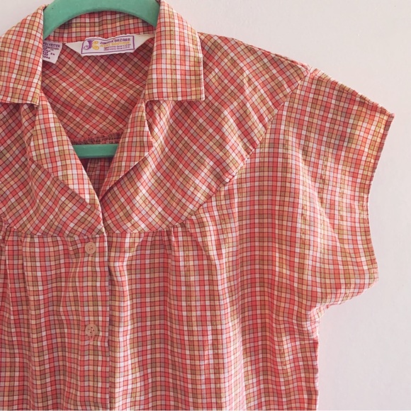 Size small vintage sherbet plaid button up short sleeved blouse - Picture 4 of 4